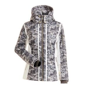 NILS Isa Insulated Ski Snowboard Jacket Removable Hood Black White Animal Size 8